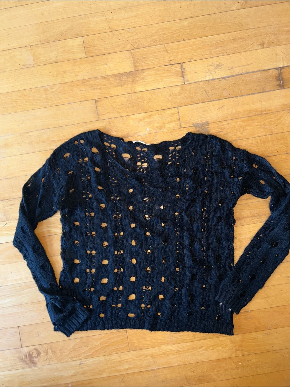 S M Issue Black Distressed Open-Knit Sweater swim cover up see through sheer top